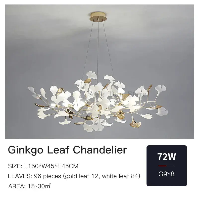 Modern gold ginkgo leaf decor chandelier living room art light