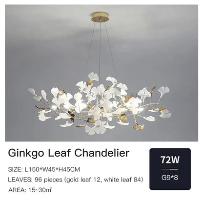 Modern gold ginkgo leaf decor chandelier living room art light