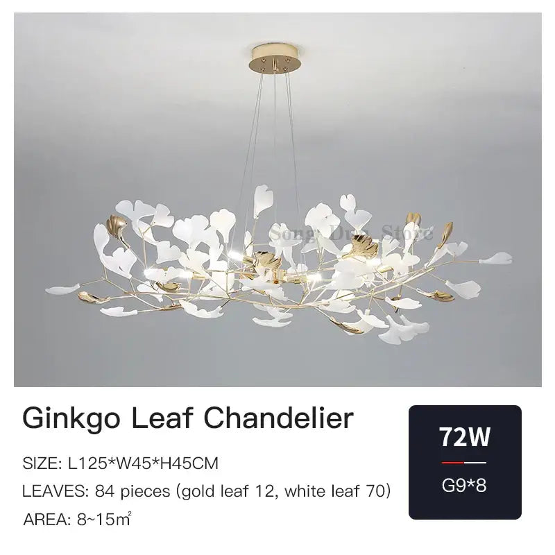 Modern gold ginkgo leaf decor chandelier living room art light