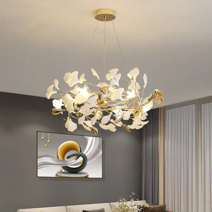 Modern gold ginkgo leaf decor chandelier living room art light