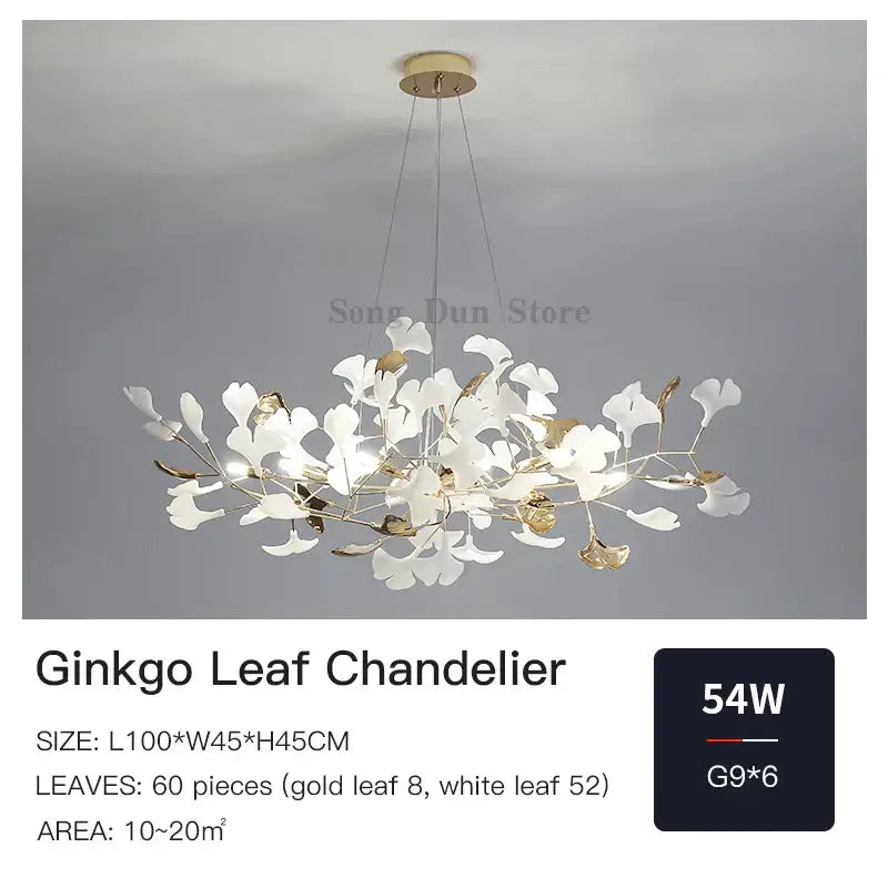 Modern gold ginkgo leaf decor chandelier living room art light