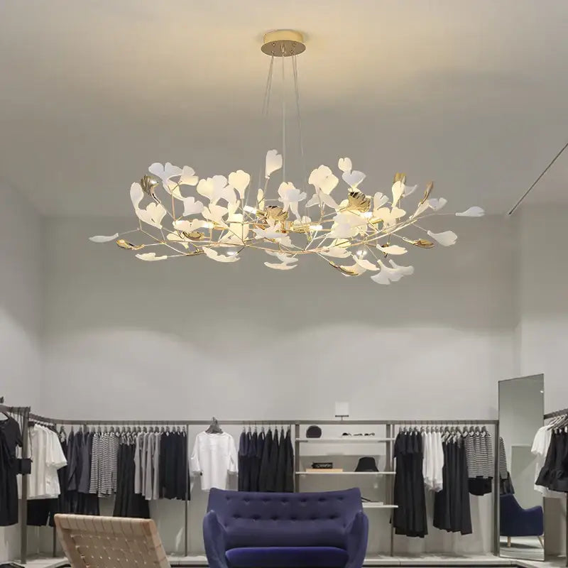 Modern gold ginkgo leaf decor chandelier living room art light