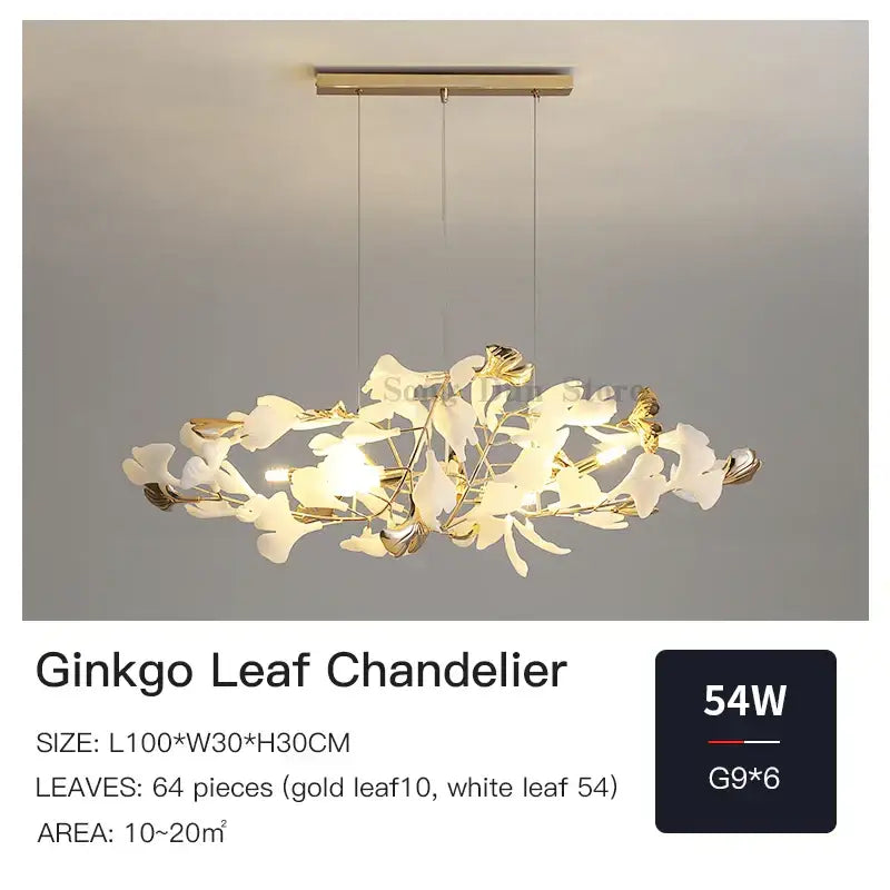 Modern gold ginkgo leaf decor chandelier living room art light