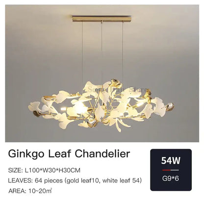 Modern gold ginkgo leaf decor chandelier living room art light