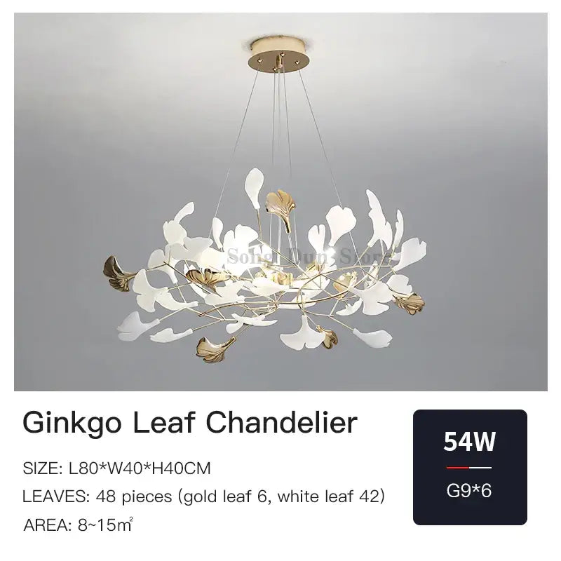 Modern gold ginkgo leaf decor chandelier living room art light