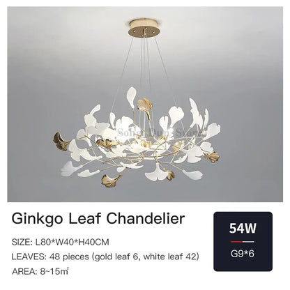 Modern gold ginkgo leaf decor chandelier living room art light