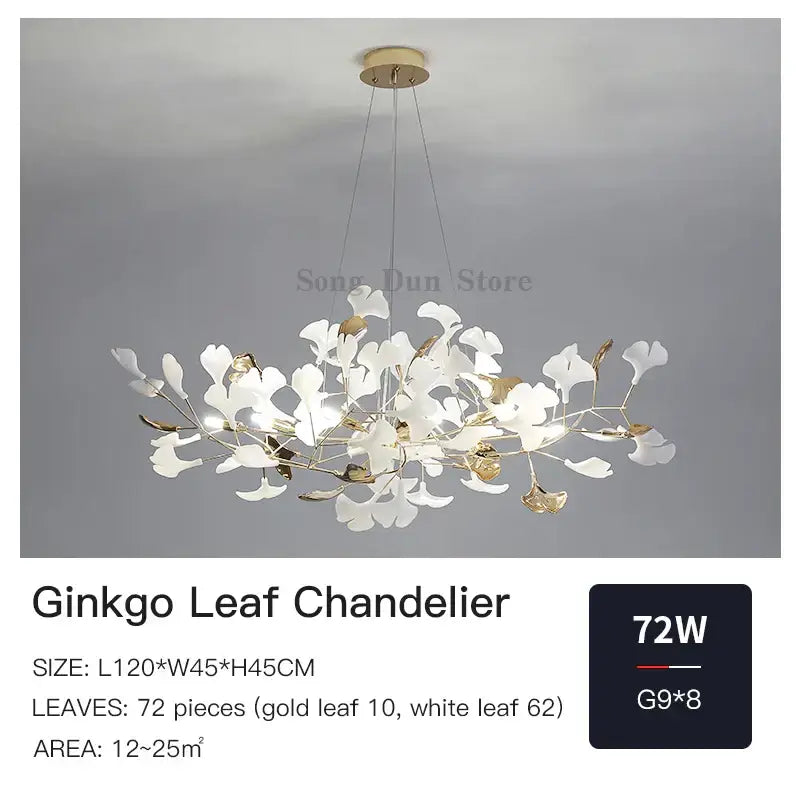 Modern gold ginkgo leaf decor chandelier living room art light