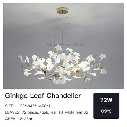 Modern gold ginkgo leaf decor chandelier living room art light