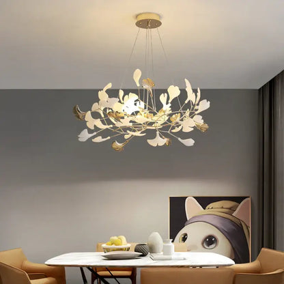 Modern gold ginkgo leaf decor chandelier living room art light