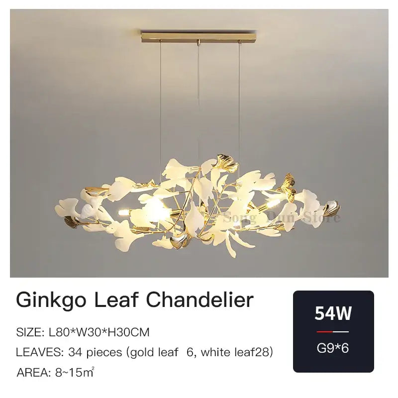Modern gold ginkgo leaf decor chandelier living room art light