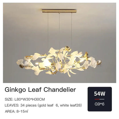 Modern gold ginkgo leaf decor chandelier living room art light