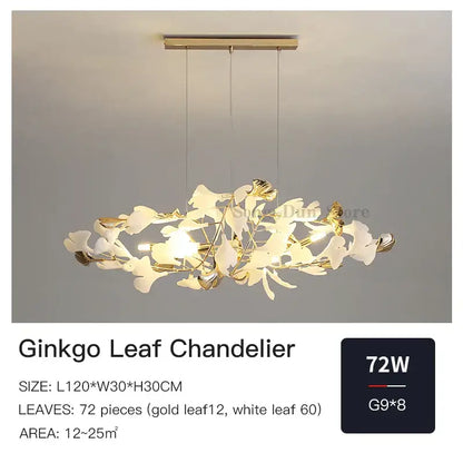 Modern gold ginkgo leaf decor chandelier living room art light