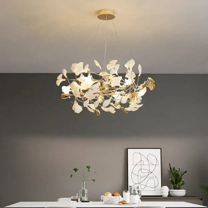 Modern gold ginkgo leaf decor chandelier living room art light