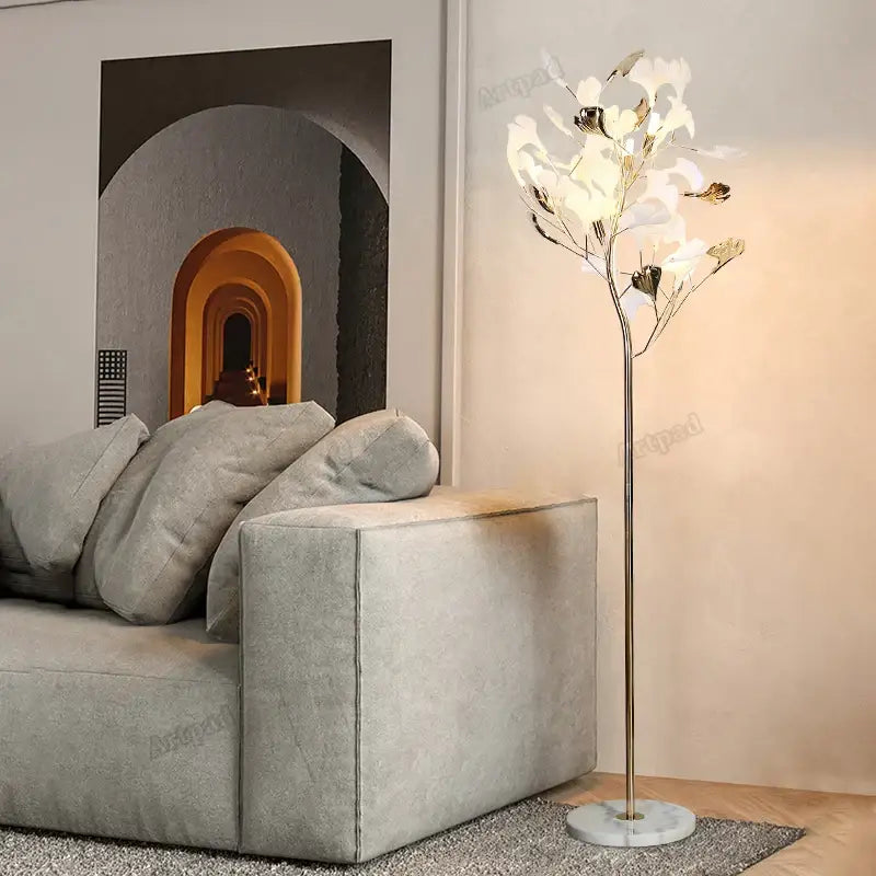 Modern gold ginkgo leaf floor lamp for living room blossom light