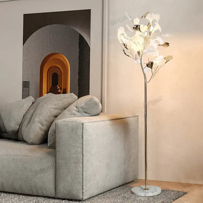 Modern gold ginkgo leaf floor lamp for living room blossom light