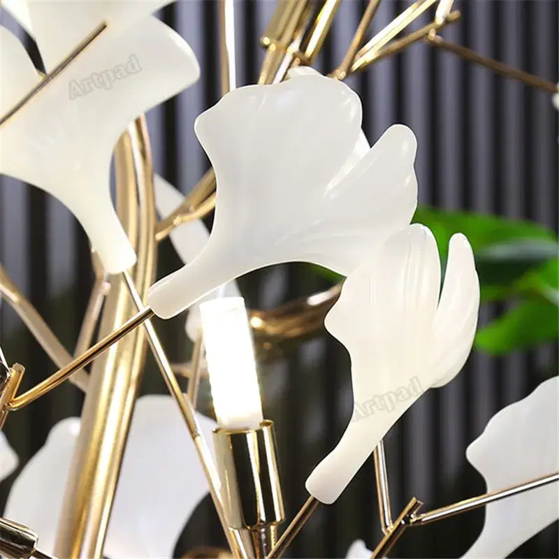 Modern gold ginkgo leaf floor lamp for living room blossom light