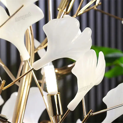 Modern gold ginkgo leaf floor lamp for living room blossom light