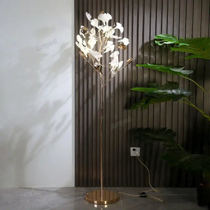 Modern gold ginkgo leaf floor lamp for living room blossom light