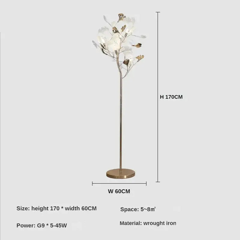 Modern gold ginkgo leaf floor lamp for living room