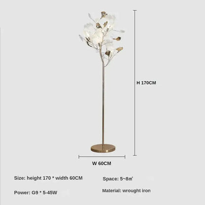 Modern gold ginkgo leaf floor lamp for living room