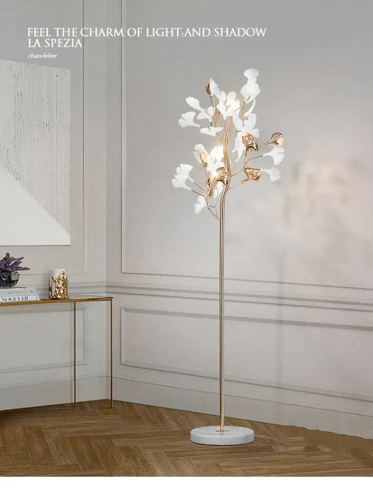 Modern gold ginkgo leaf floor lamp for living room