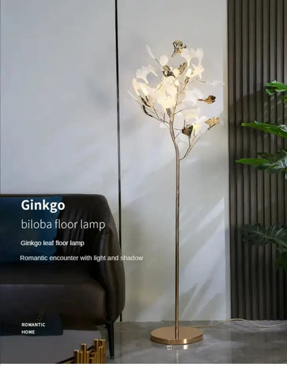 Modern gold ginkgo leaf floor lamp for living room