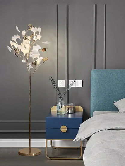 Modern gold ginkgo leaf floor lamp for living room