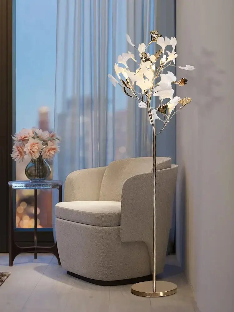 Modern gold ginkgo leaf floor lamp for living room