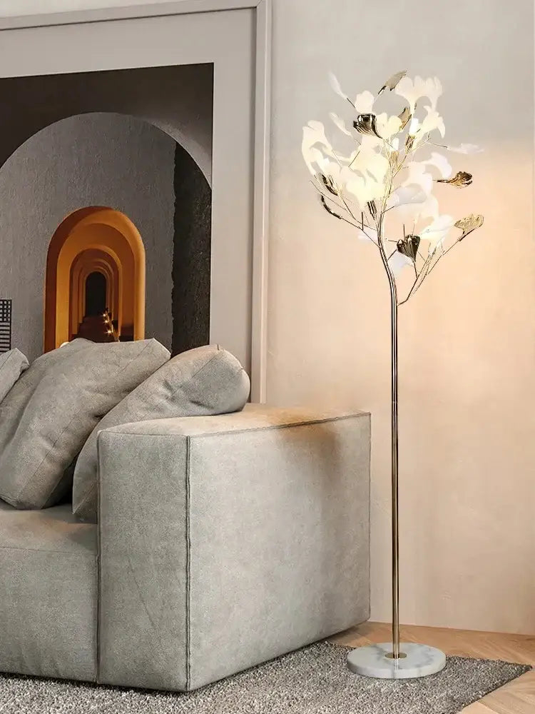 Modern gold ginkgo leaf floor lamp for living room