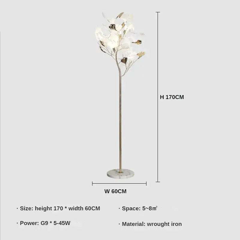 Modern gold ginkgo leaf floor lamp for living room