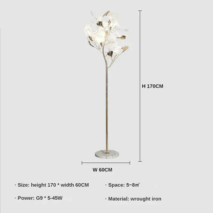 Modern gold ginkgo leaf floor lamp for living room