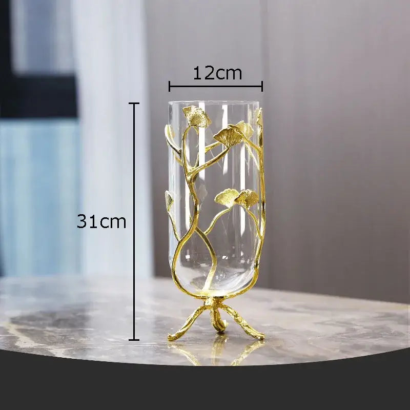 Modern gold ginkgo leaf glass vase living room desk decor