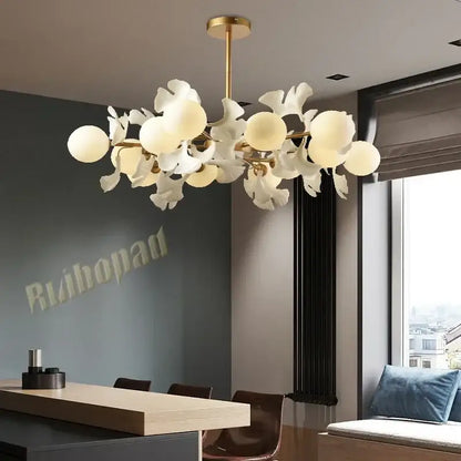 White ceramic flower ginkgo leaf led ceiling chandelier dining room