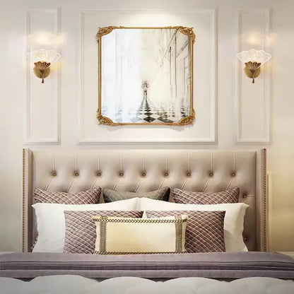 Modern gold ginkgo leaf wall lights bedroom starry glass sconce