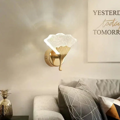 Modern gold ginkgo leaf wall lights bedroom starry glass sconce