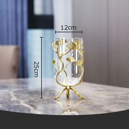 Modern gold ginkgo leaf metal flower vase living room decor accent