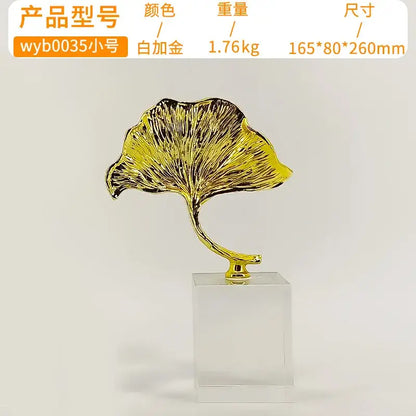 Modern gold ginkgo leaf metal sculpture living room decor accent