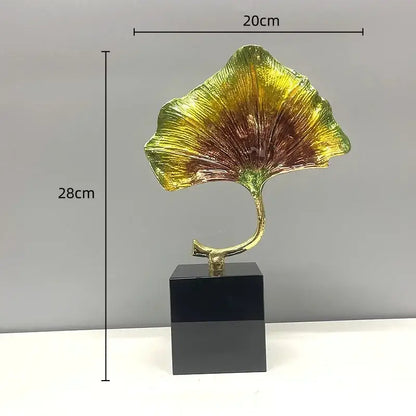 Iridescent gold & green ginkgo leaf metal sculpture living room decor