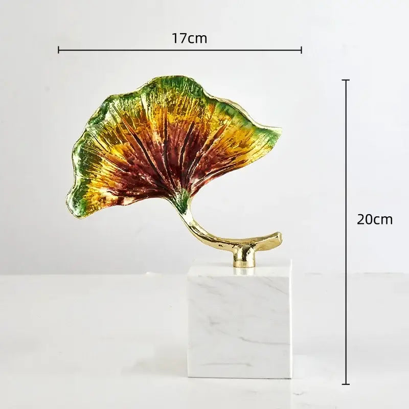 Iridescent gold & green ginkgo leaf metal sculpture living room decor