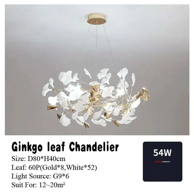 Modern white & gold ginkgo leaf pendant chandelier for living room