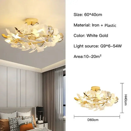 Modern white & gold ginkgo leaf pendant chandelier for living room