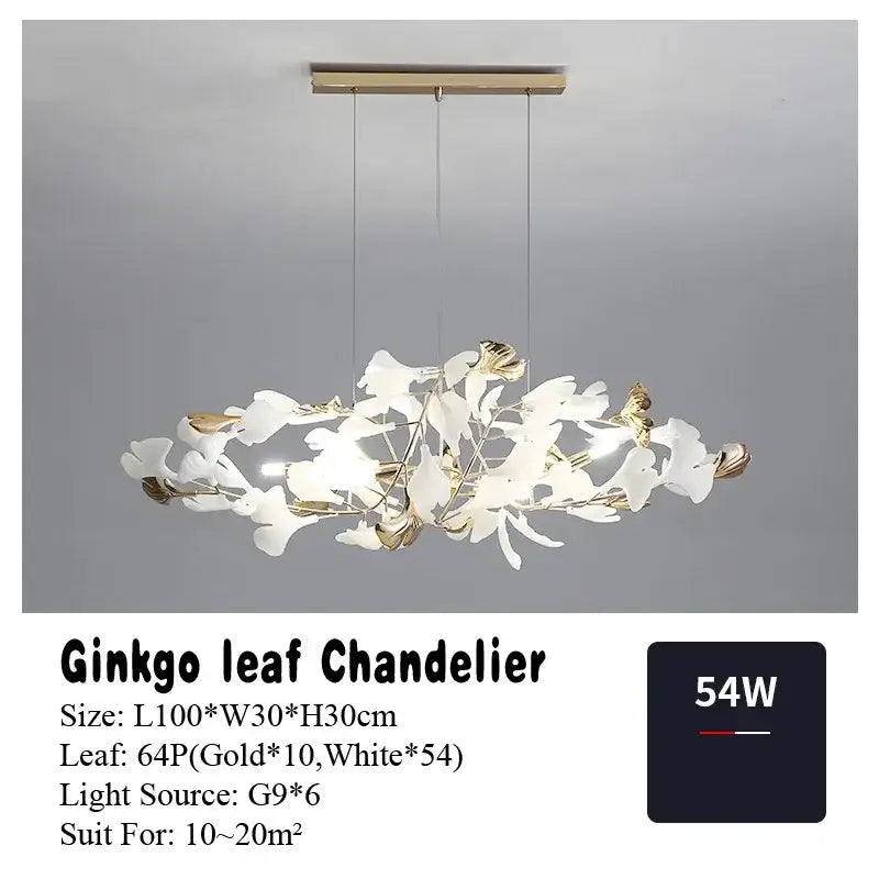 Modern white & gold ginkgo leaf pendant chandelier for living room