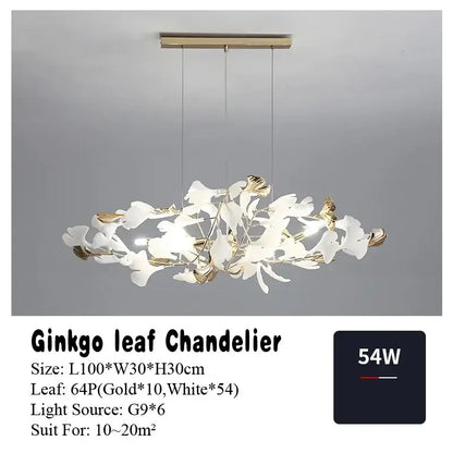 Modern white & gold ginkgo leaf pendant chandelier for living room