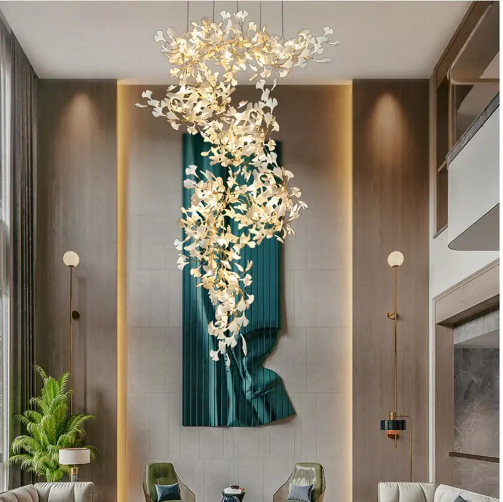 Modern white & gold ginkgo leaf pendant chandelier for living room