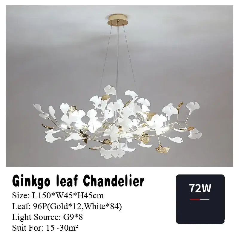 Modern white & gold ginkgo leaf pendant chandelier for living room
