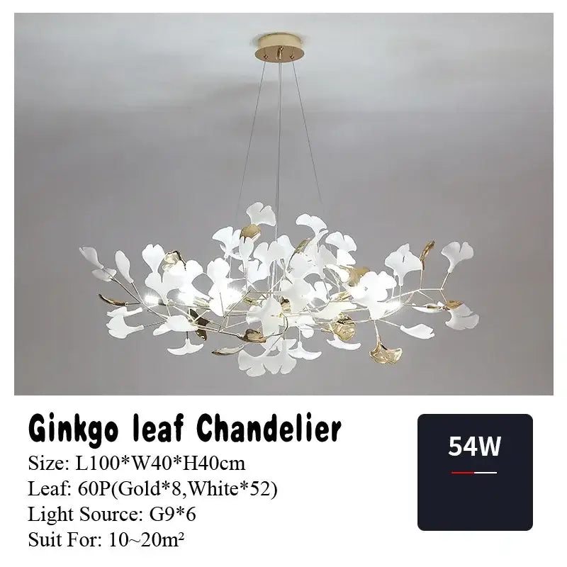 Modern white & gold ginkgo leaf pendant chandelier for living room