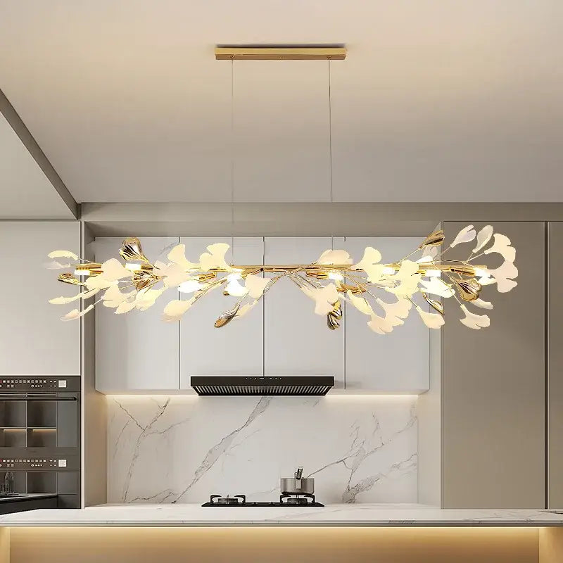 Modern white & gold ginkgo leaf pendant chandelier for living room