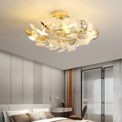 Modern white & gold ginkgo leaf pendant chandelier for living room