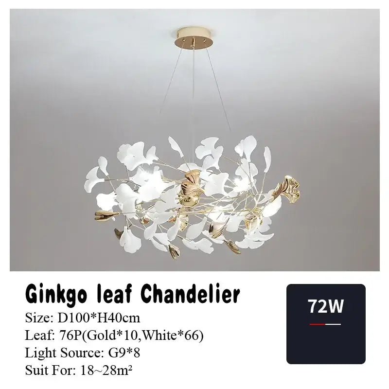 Modern white & gold ginkgo leaf pendant chandelier for living room
