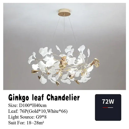 Modern white & gold ginkgo leaf pendant chandelier for living room